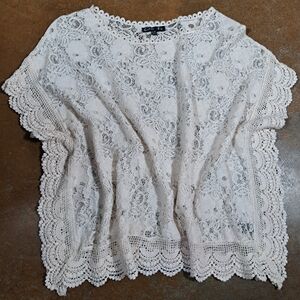 VTG Color FX Womens Lace Blouse Sz L Cotton Poncho Topper Overlay Boho Cottage